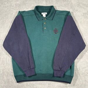 Penguin Sport Y2K Hockey Crest Rugby Polo L Teal Long Sleeve 90s Preppy Retro